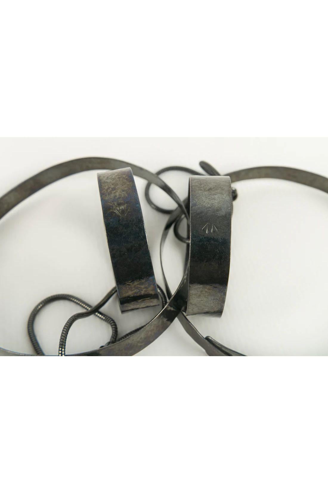 Artist Van der Straeten Dark Silver metal Earrings Made of Two Snake Links For Sale