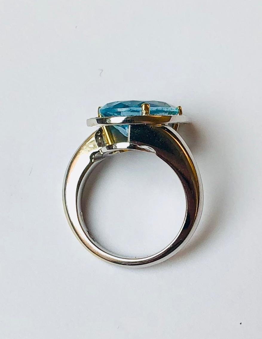 Pear Cut Van der Veken 18 Karat White Gold Blue Topaz and Diamond Statement Ring For Sale