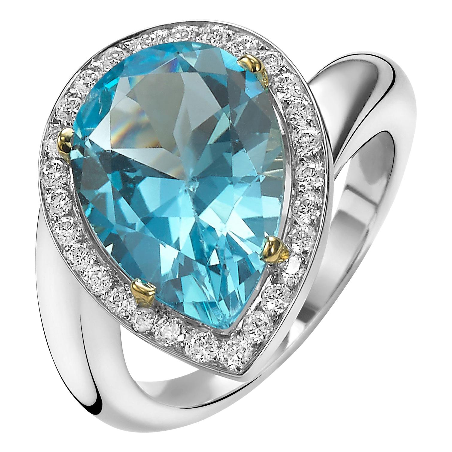 Van der Veken 18 Karat White Gold Blue Topaz and Diamond Statement Ring For Sale