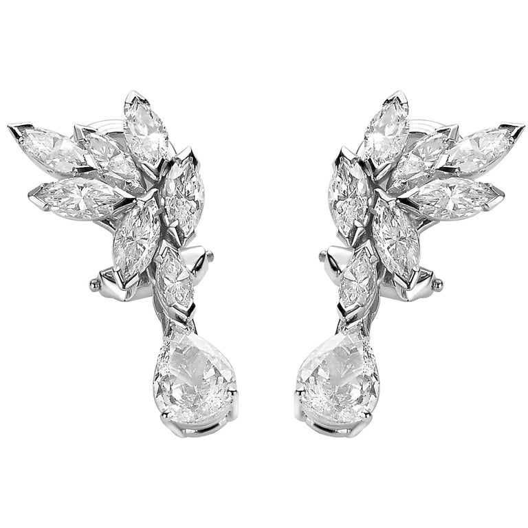 Van der Veken Marquise and Pear-Cut Diamond Earrings For Sale at 1stDibs