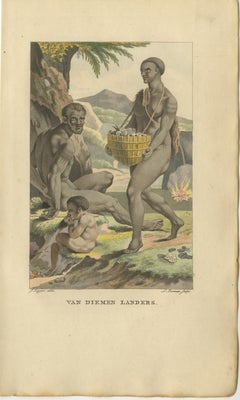 Van Diemen Landers – Antique Handcolored Engraving of Aboriginal Tasmanians 1803