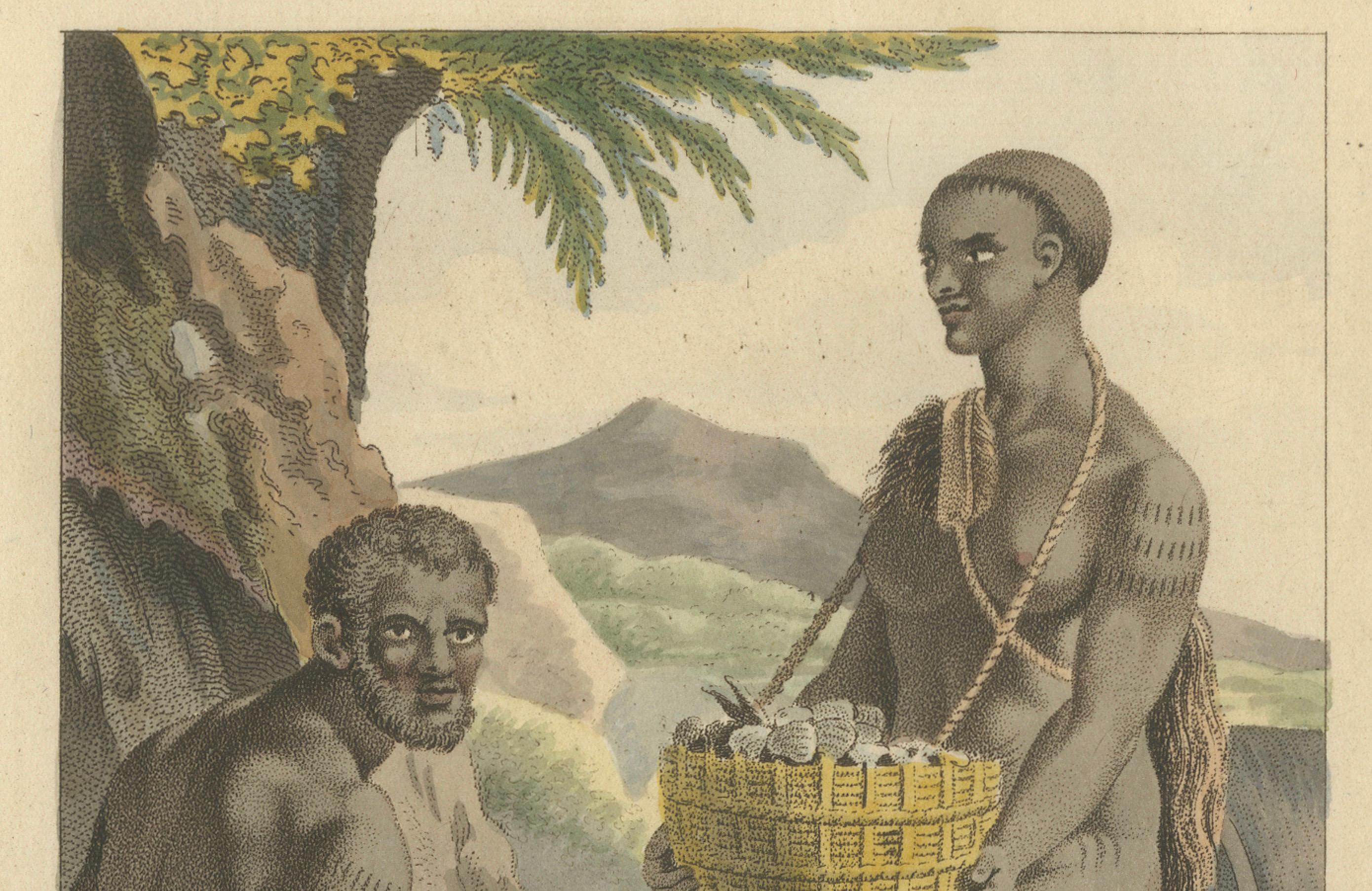 Van Diemen Landers - Antiker handkolorierter Kupferstich der tasmanischen Ureinwohner 1803 (Graviert) im Angebot