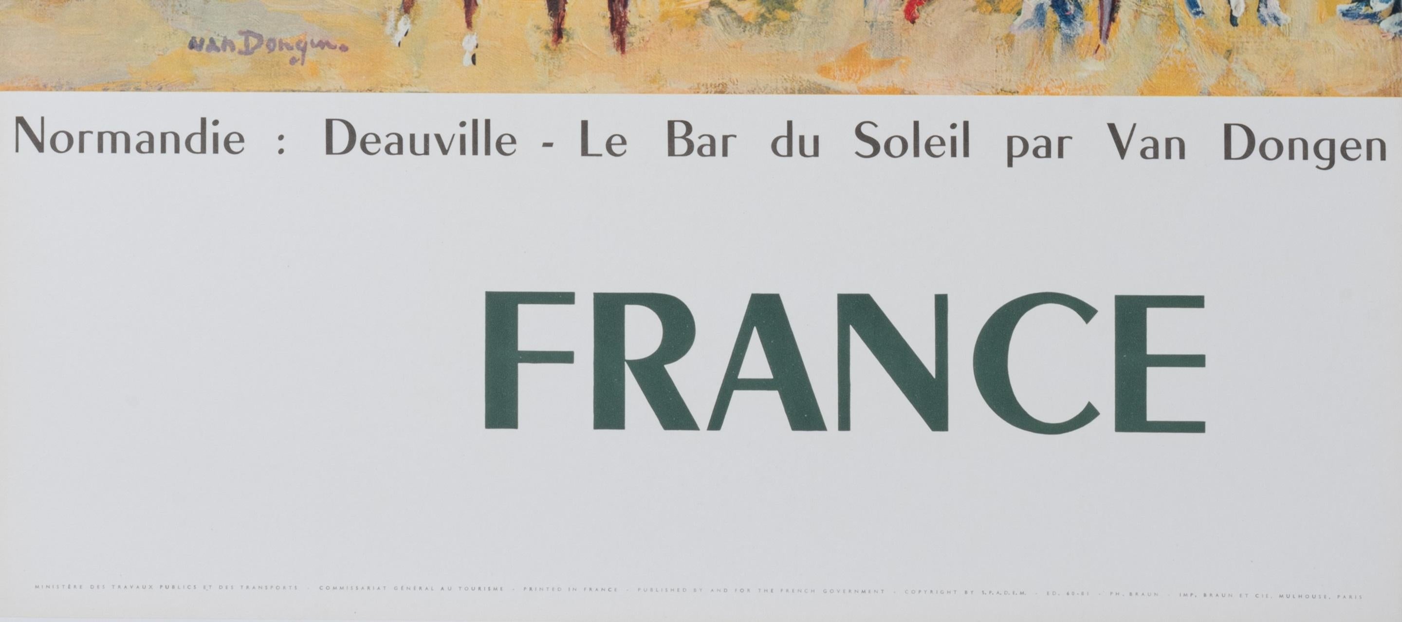 Mid-Century Modern Van Dongen, affiche de tourisme originale, Deauville, Normandie, fauvisme, plage de mer 1979