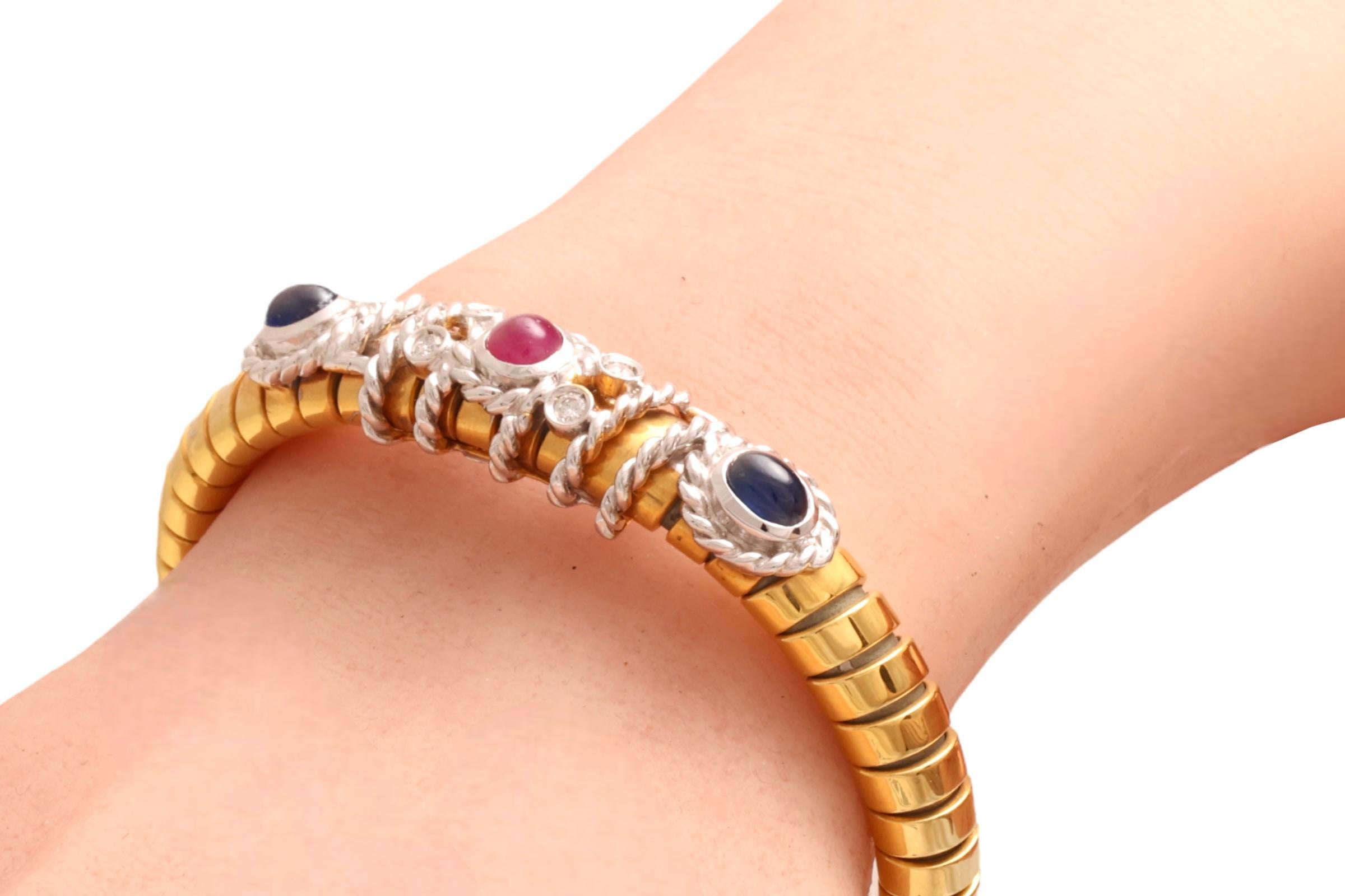 Van Esser Flexibles Armband aus 18 Karat Gold mit Diamanten, Cabochon, Saphiren und Rubinen im Angebot 7