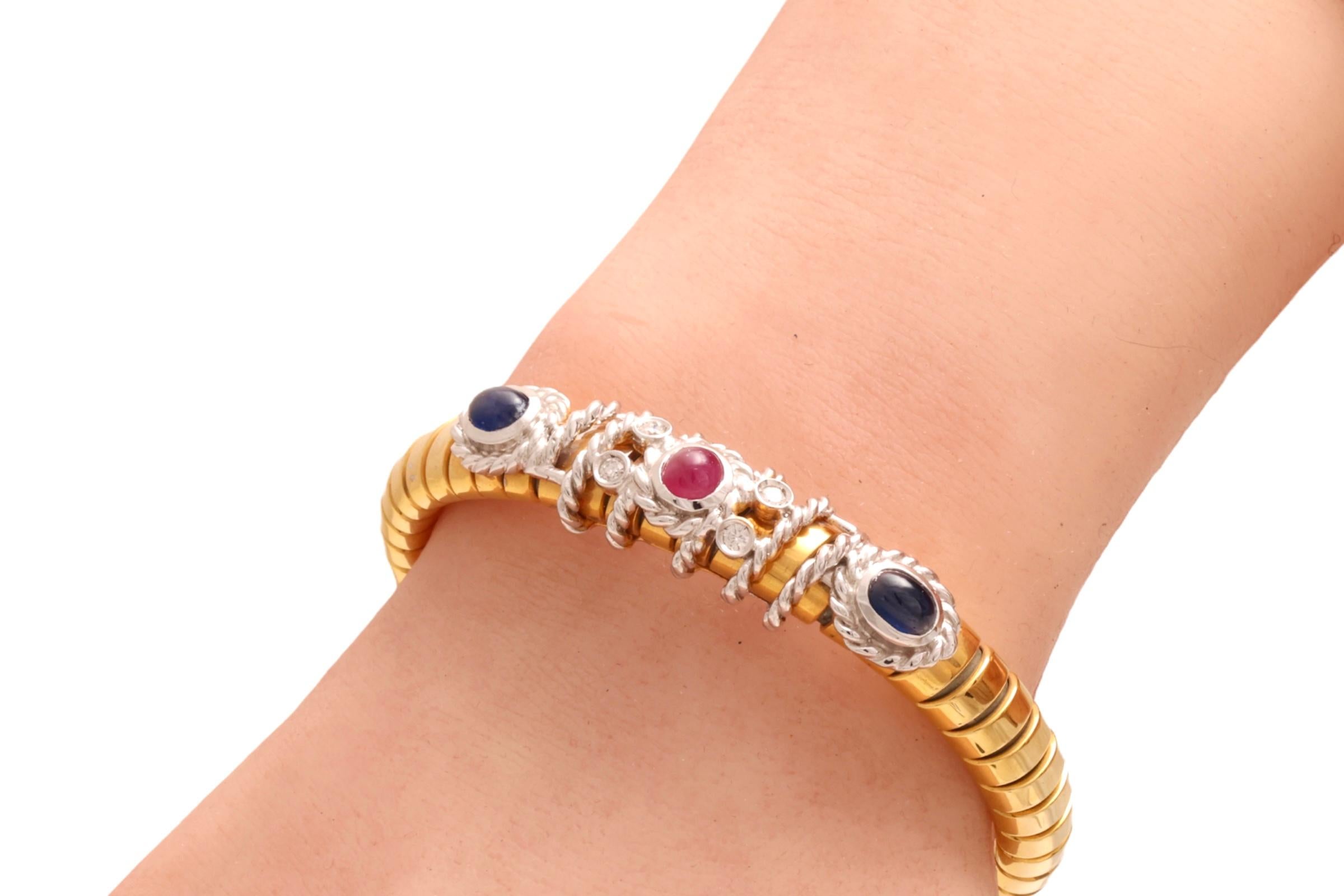 Van Esser Flexibles Armband aus 18 Karat Gold mit Diamanten, Cabochon, Saphiren und Rubinen im Angebot 8