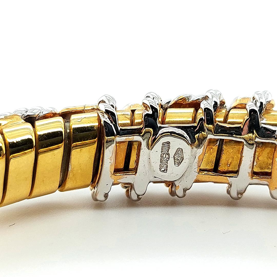 Van Esser Flexible Bi Color Gold Bracelet with Diamonds, Sapphires& Ruby Cabucho For Sale 4