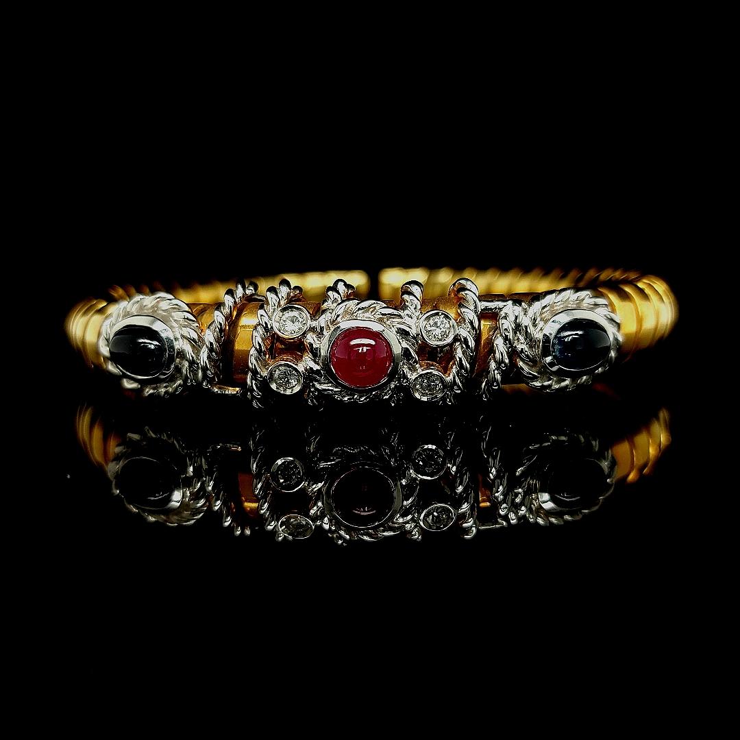 Van Esser Bracelet souple en or bicolore avec diamants, saphirs et rubis Cabuchon en vente 10