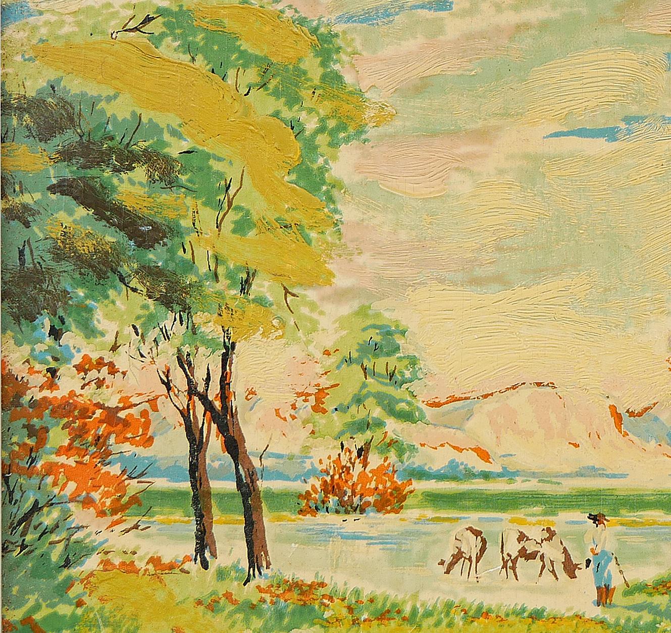 Yellow and Green-Toned Post Impressionist Belgian Countryside Landscape Painting 6