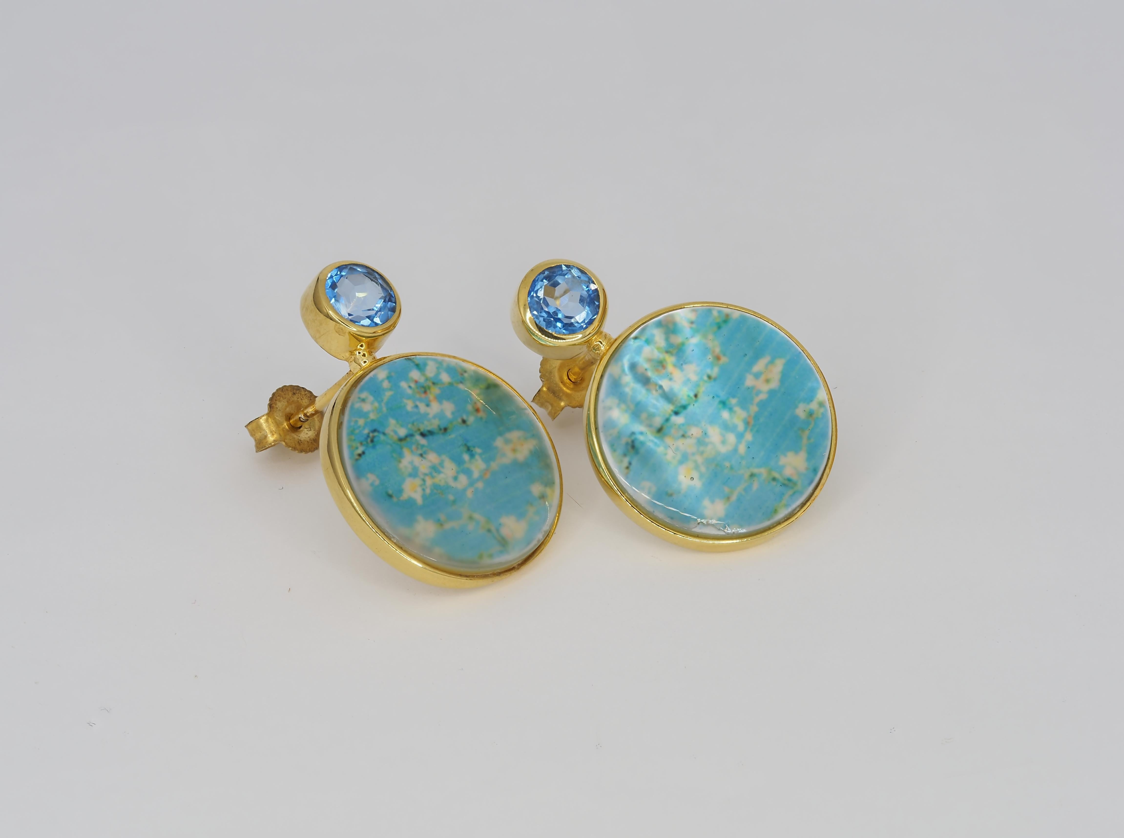 Moderno Orecchini Van Gogh Mandorlo in fiore con topazio e madreperla in vendita