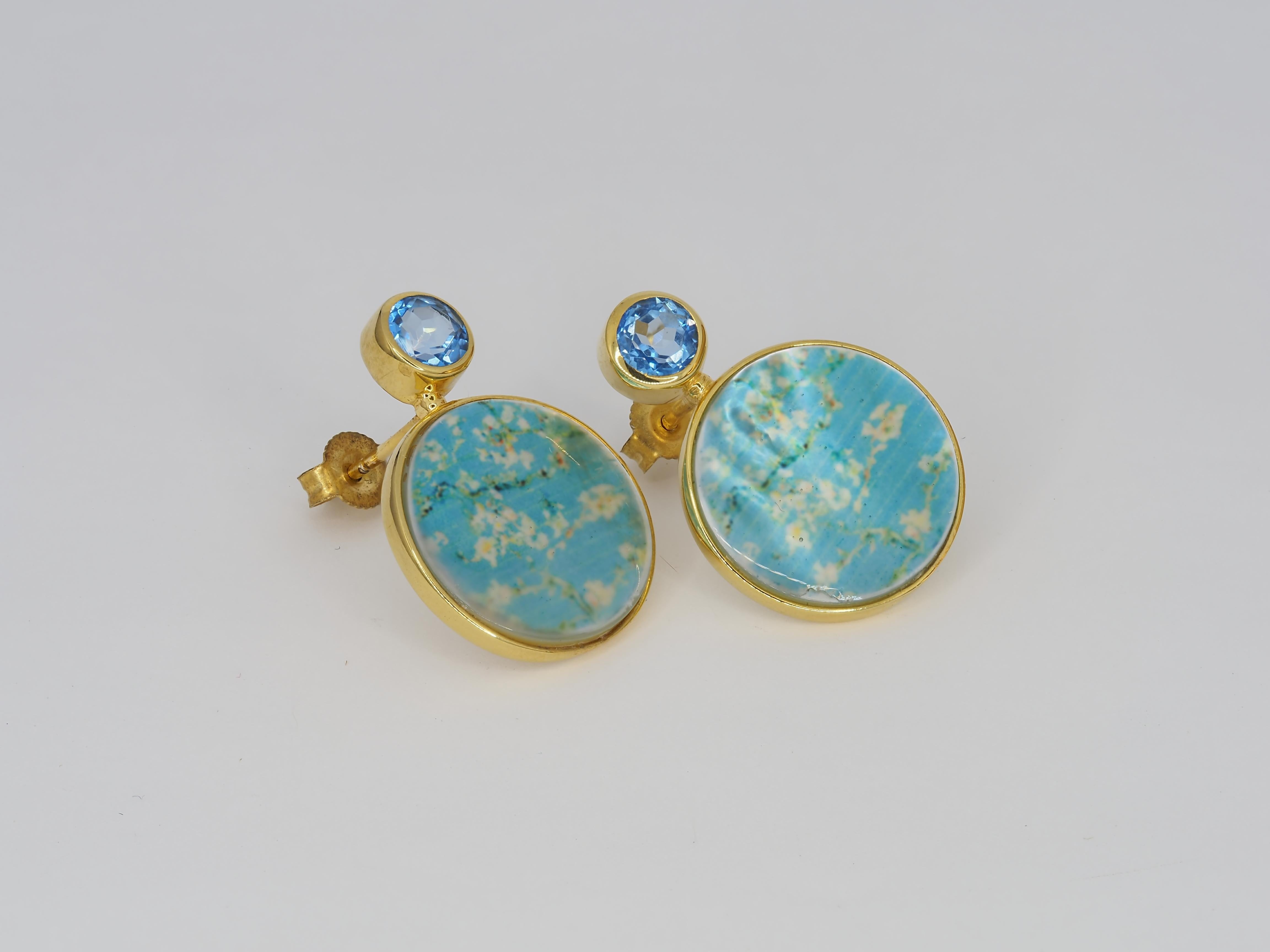 Orecchini Van Gogh Mandorlo in fiore con topazio e madreperla In condizioni Nuovo in vendita a Istanbul, TR