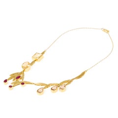 Van Gogh Gladioli Necklace 'Ruby, Morganite, Citrine, 18k Gold'