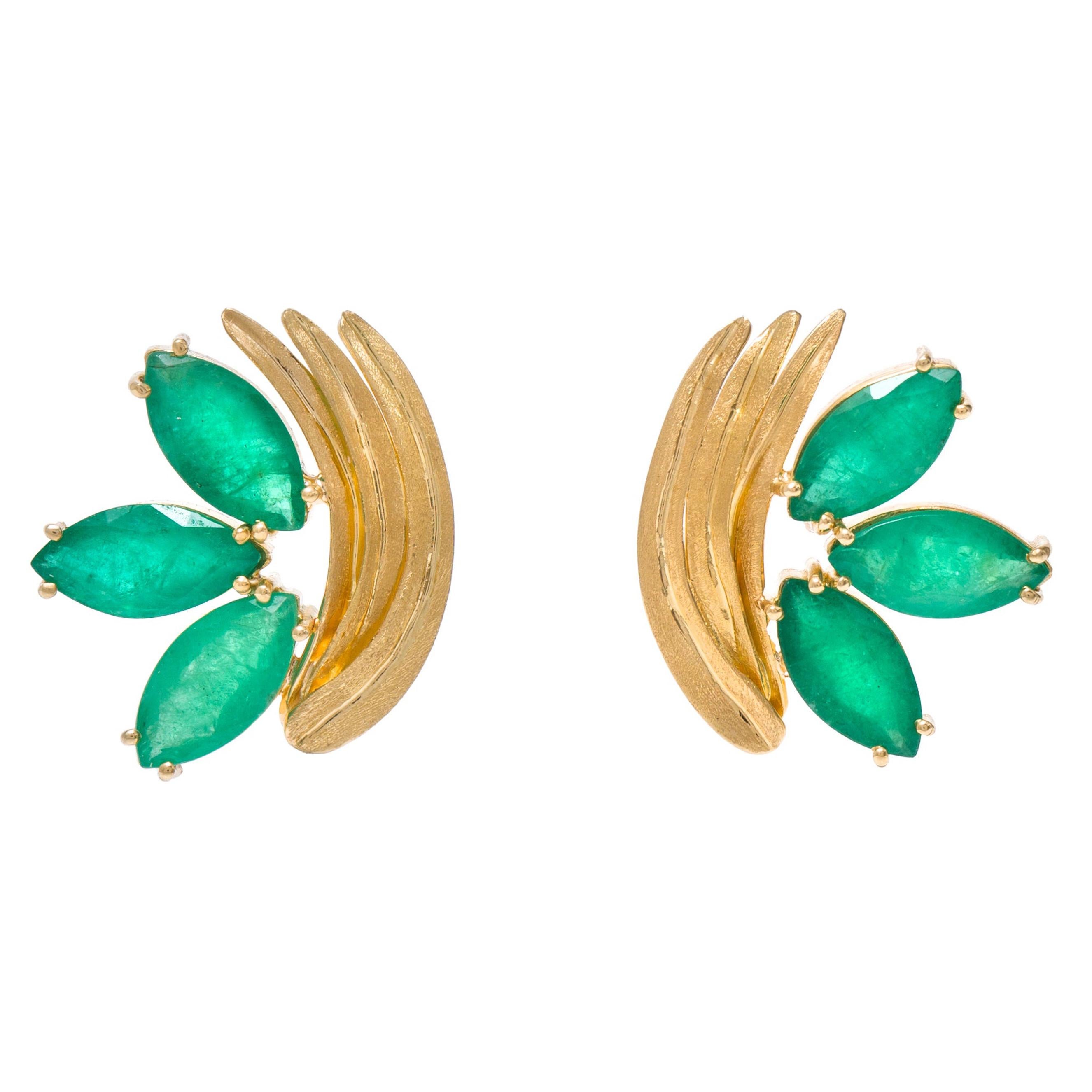 Van Gogh Green Field Emerald Earrings 'Emerald, 18k Gold' For Sale
