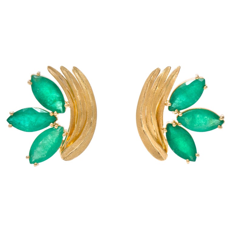Van Gogh Green Field Emerald Earrings 'Emerald, 18k Gold' For Sale at 1stDibs