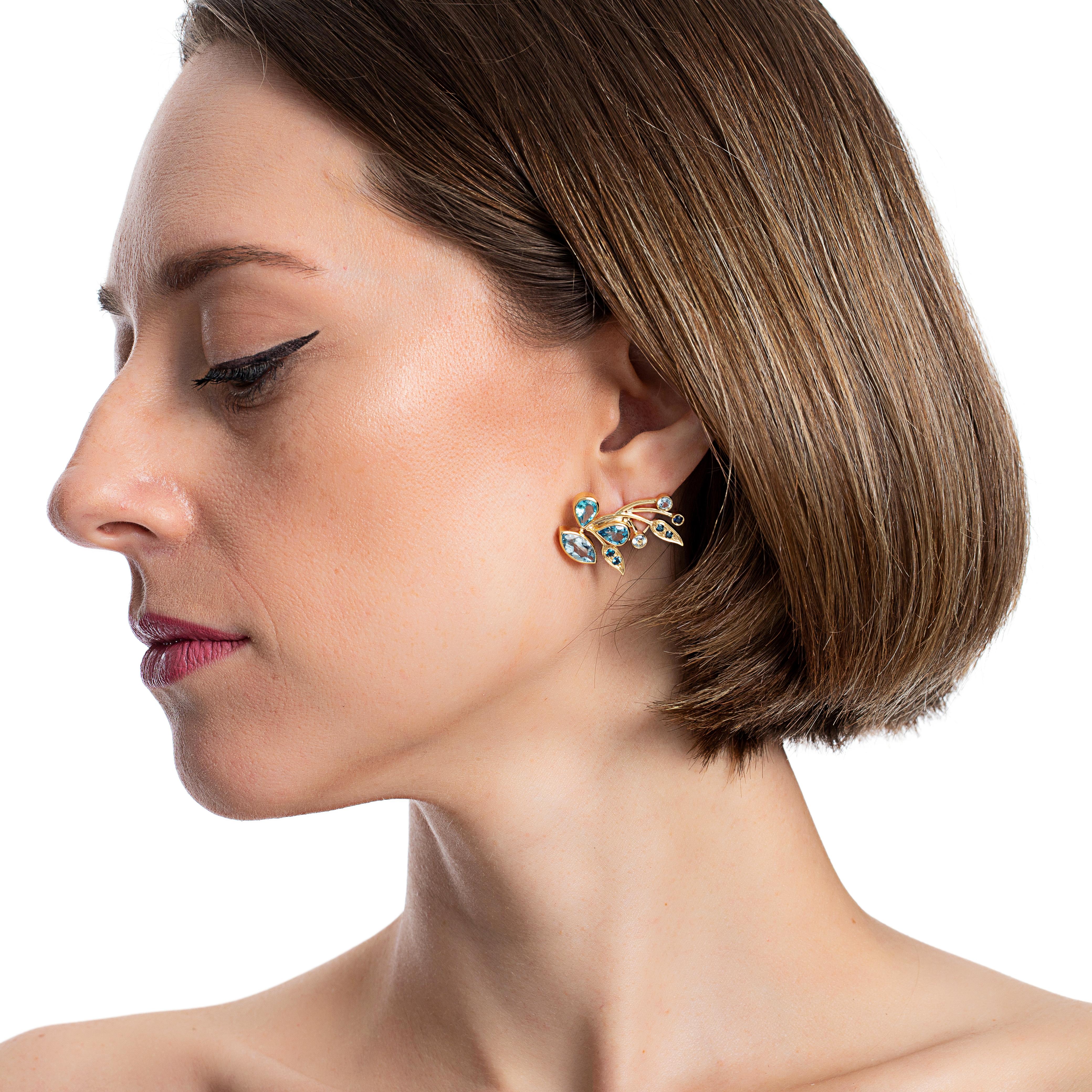 Mixed Cut Van Gogh Irises Earrings 'Diamond, Sapphire, Apatite, Topaz, 18k Gold' For Sale