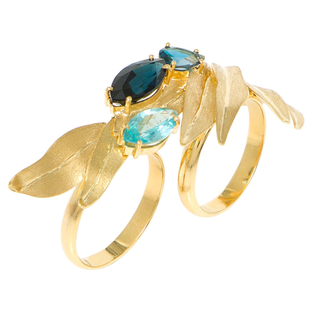 Van Gogh Irises Ring 'Blue Sapphire, Blue Topaz, 18k Gold' For Sale