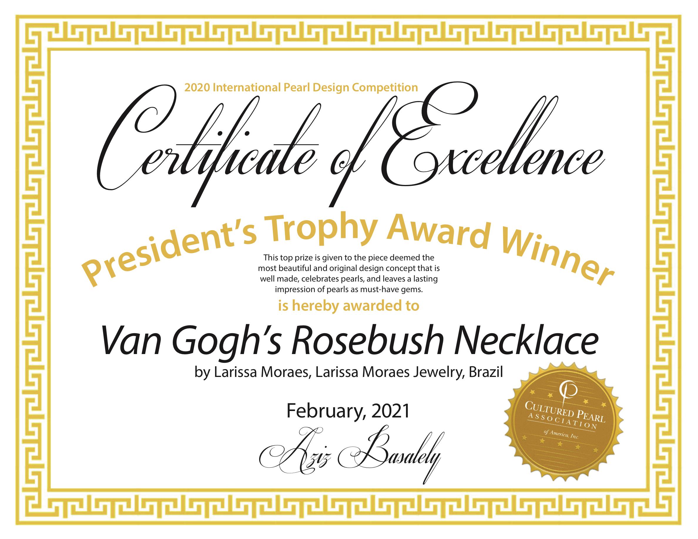Women's or Men's Van Gogh Rosebush Necklace 'Pearls, 18k Gold' For Sale