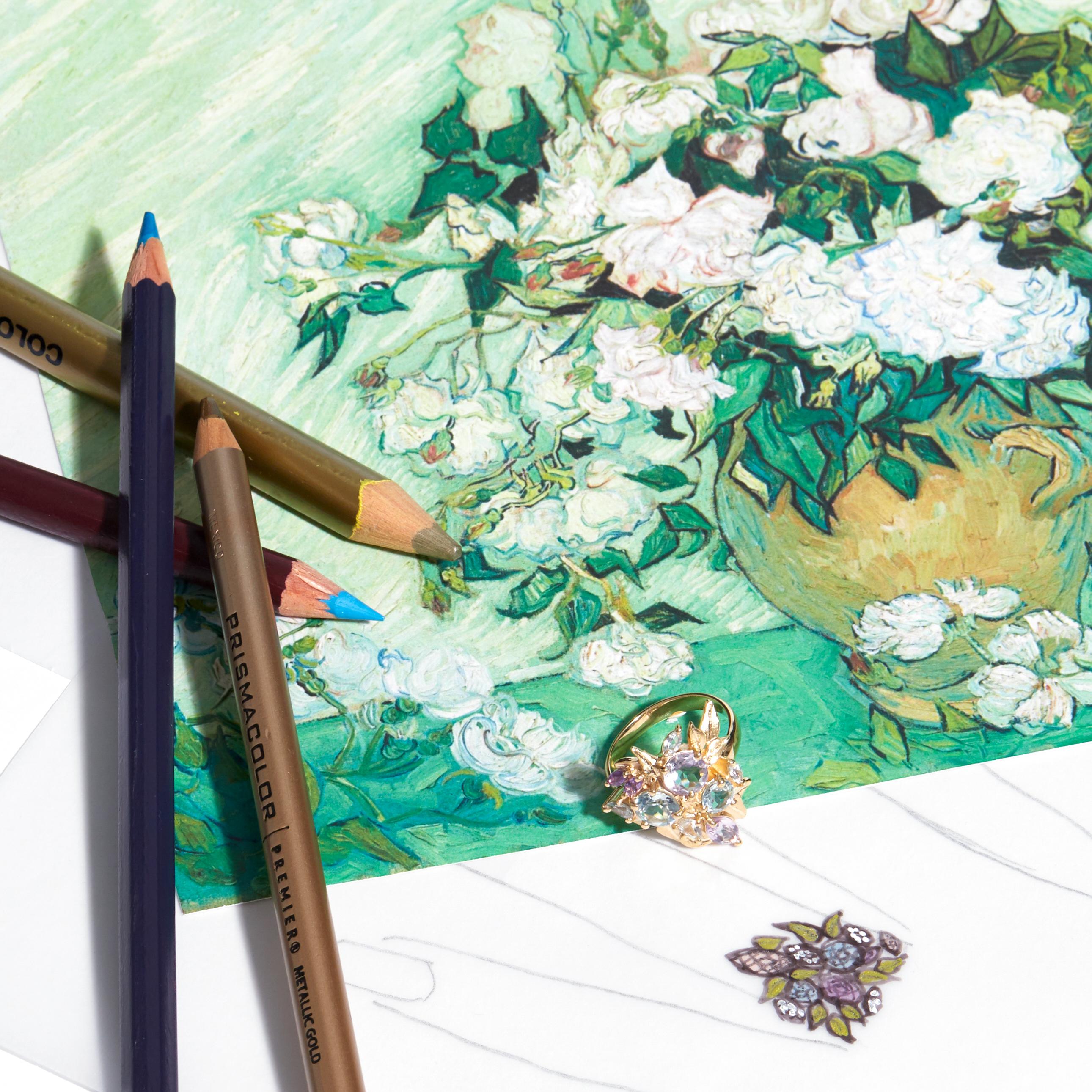 Bague roses Van Gogh 'Amethyst, saphir blanc, topaze bleue, or 18 carats' Neuf - En vente à asa norte, BR