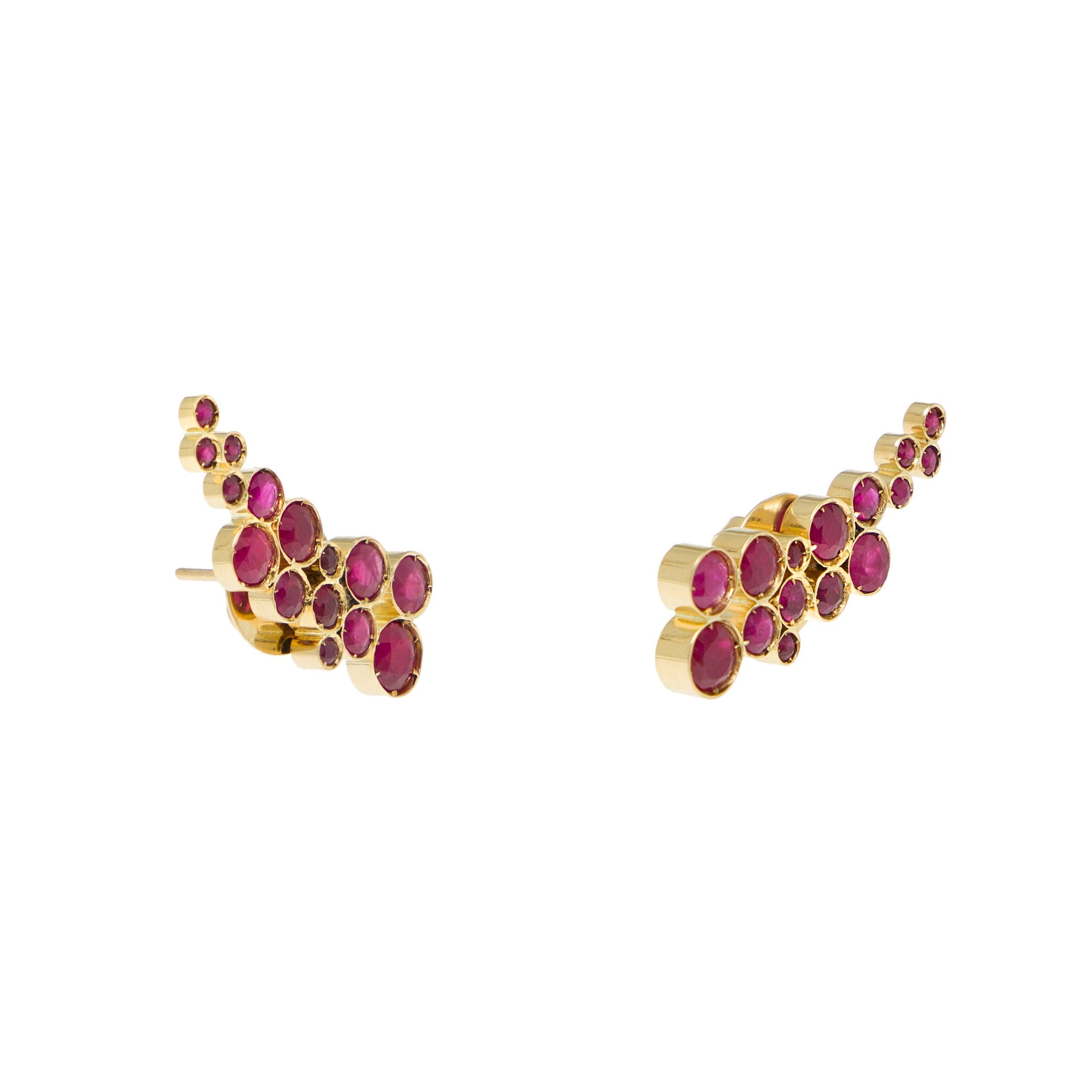 Earrings
Gold 18K 
Ruby
Handmade, polished finish and bezel setting

Many landscape architects use the sage flower to highlight and accentuate other adjacent flowers.  We believe that this is what motivated Van Gogh to surround his bouquet with