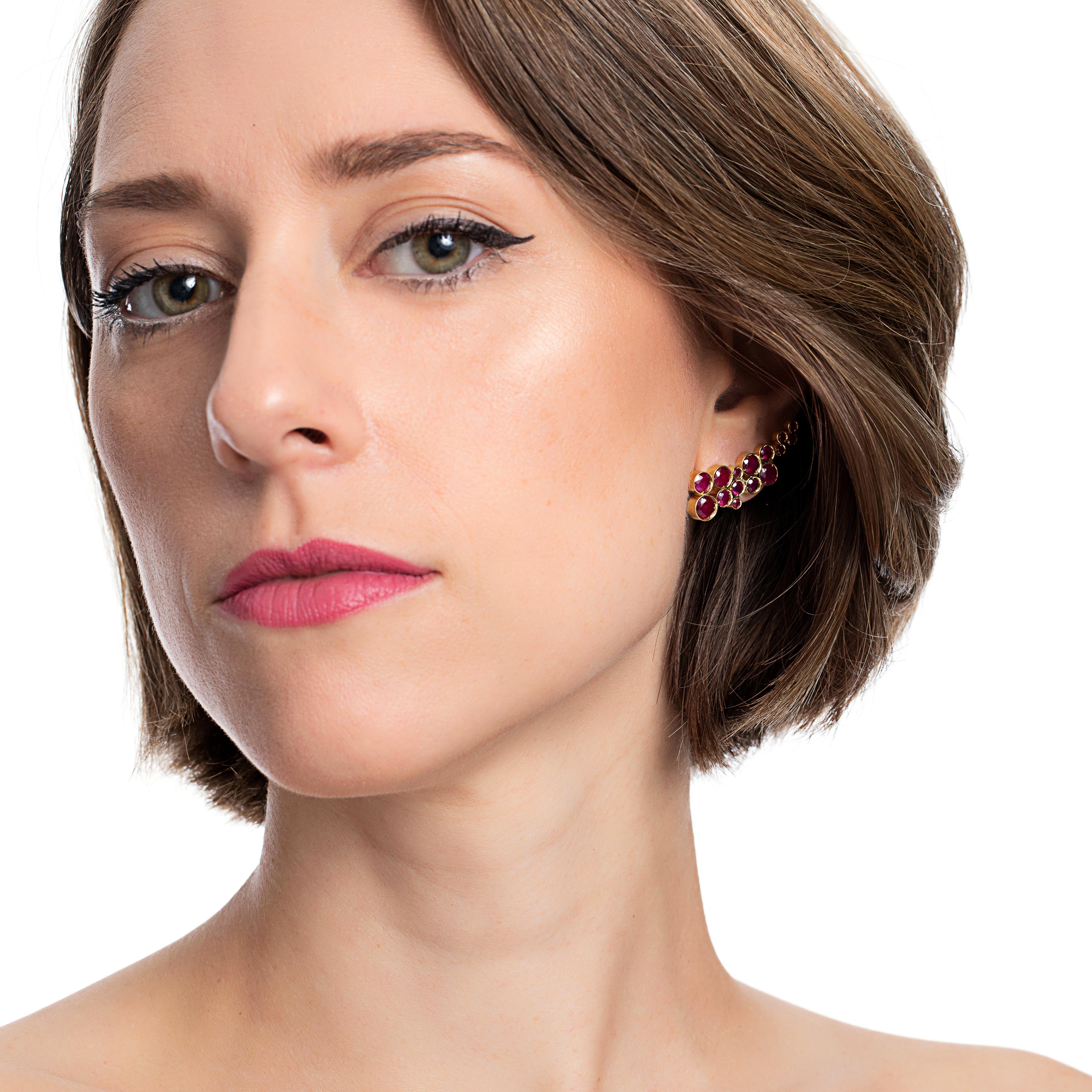 Contemporary Van Gogh Salvias Earrings 'Ruby, 18k Gold' For Sale