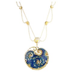 Antique Van Gogh Starry Night 6.53 Cttw. Diamond and Yellow Sapphire Necklace 18K Gold
