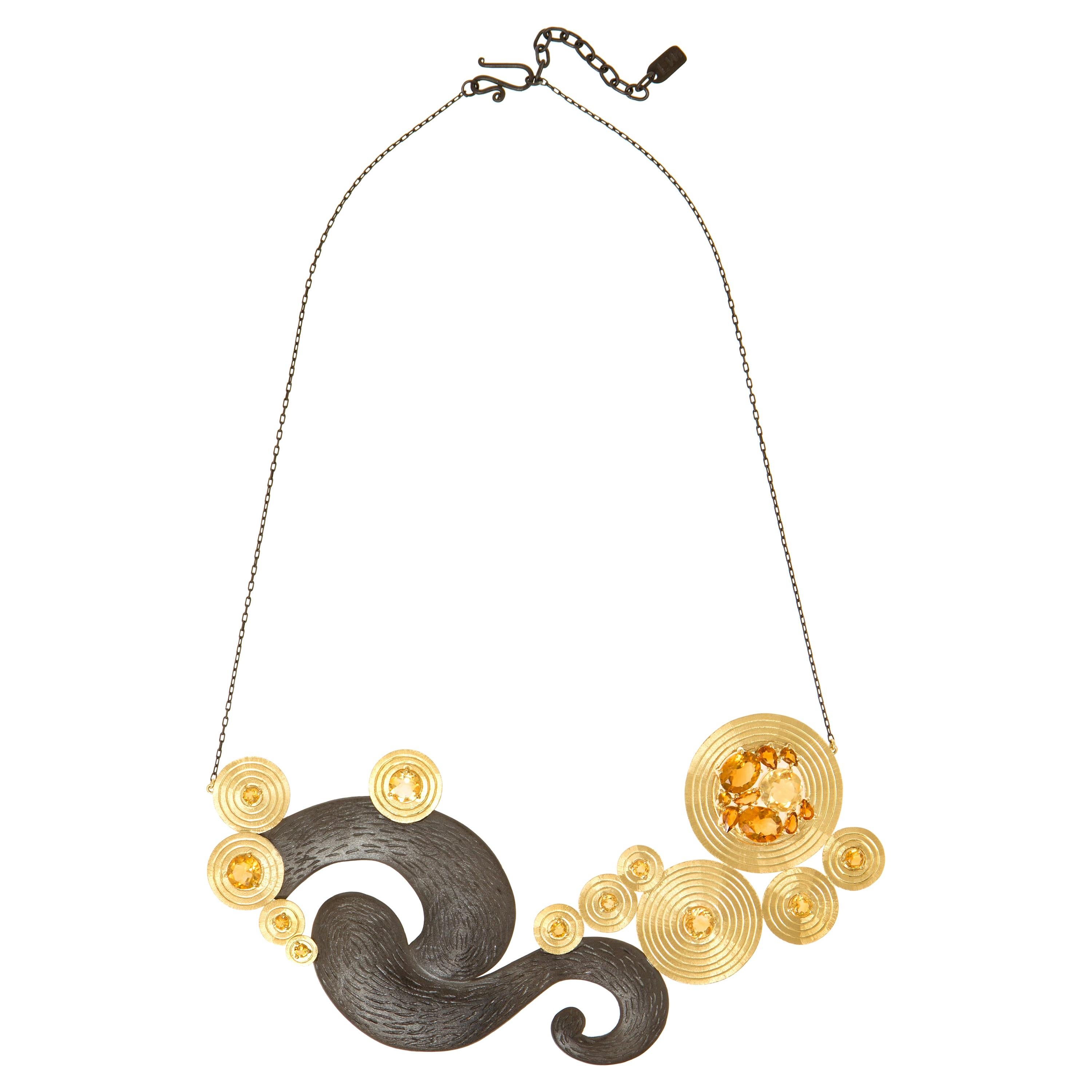 Van Gogh Starry Night Necklace 'Citrine, 18k Gold, 950 Silver' For Sale