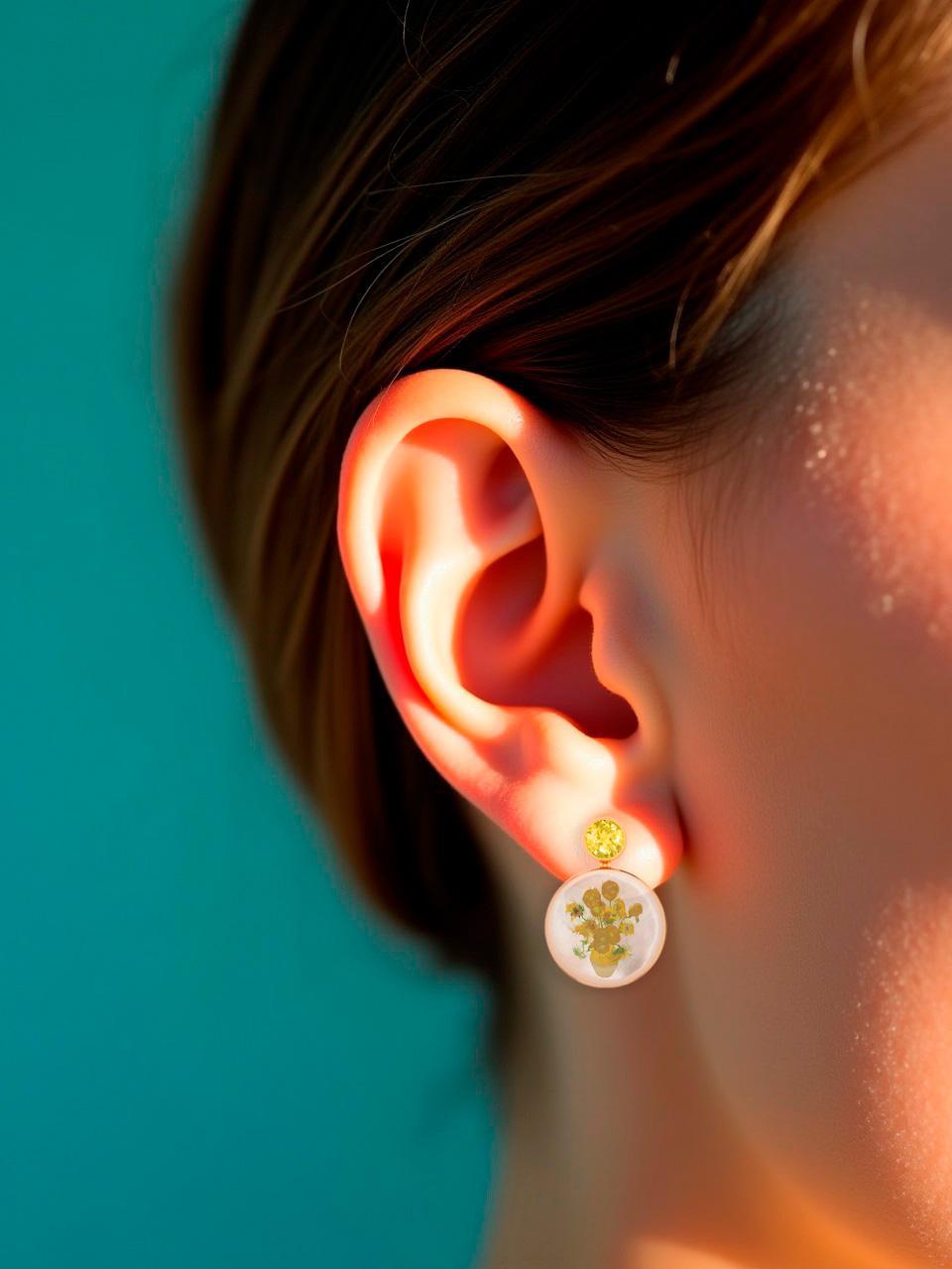 Boucles d'oreilles Tournesols Van Gogh Clous d'oreilles avec citrines et nacre. Neuf - En vente à Istanbul, TR