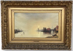 Harbor at Sunrise, große impressionistische niederländische Schule des Impressionismus, Original Öl auf Leinwand
