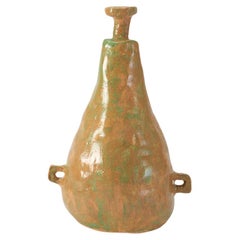 Van Hooff Ceramic Vase "Koni", Green and Brown, African Style, Contemporary Clay