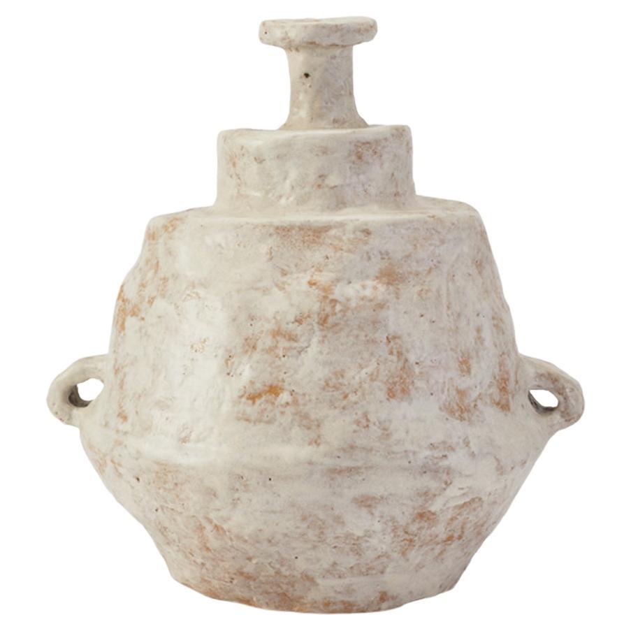 Van Hooff Ceramic Vase "Nara" in White Clay, Contemporary Vessel, African Style