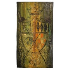 Van Hoople Family Crest Mid-Century Modern Textured Painting on Board Framed