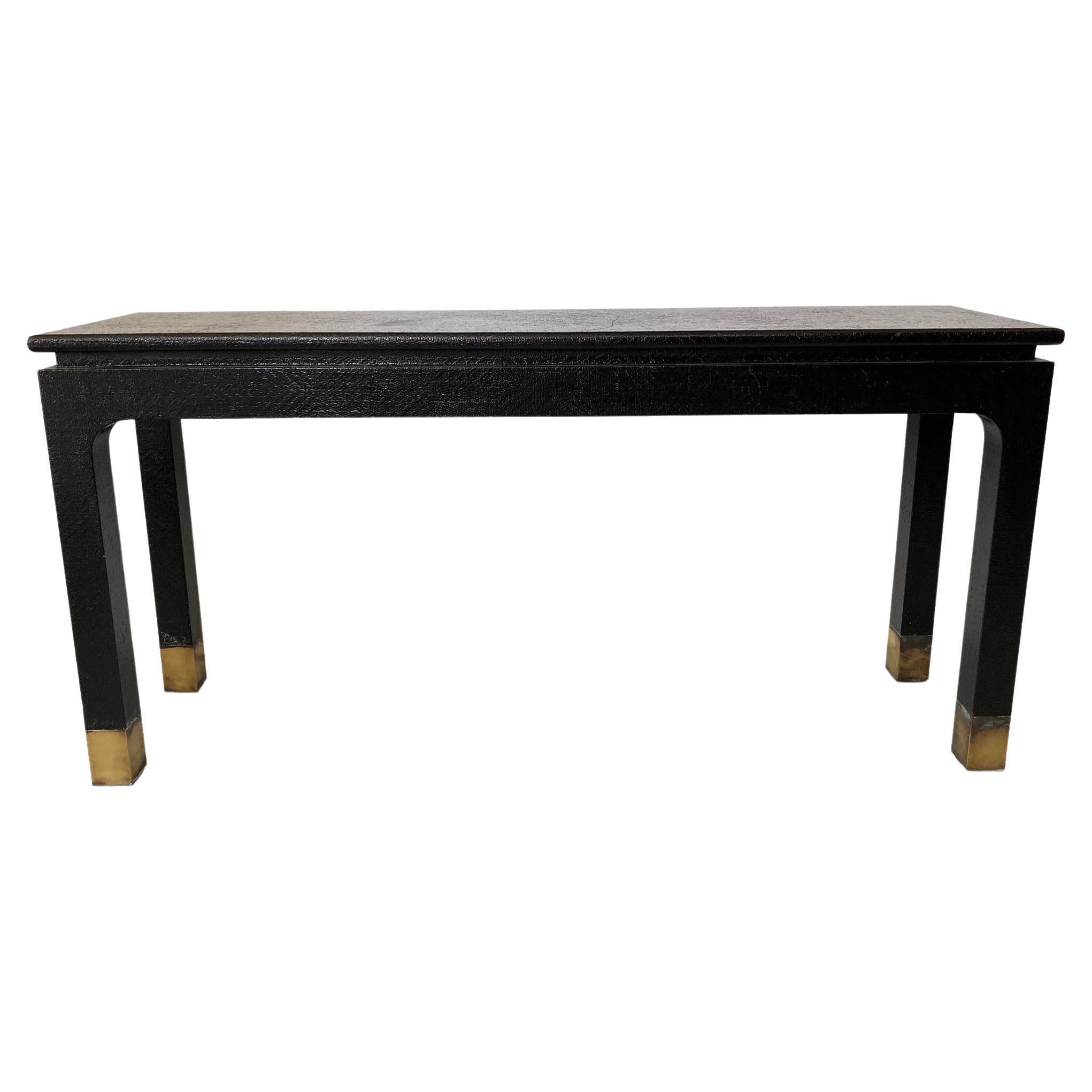 Van Horn Black Lacquered Raffia Wrapped Console For Sale