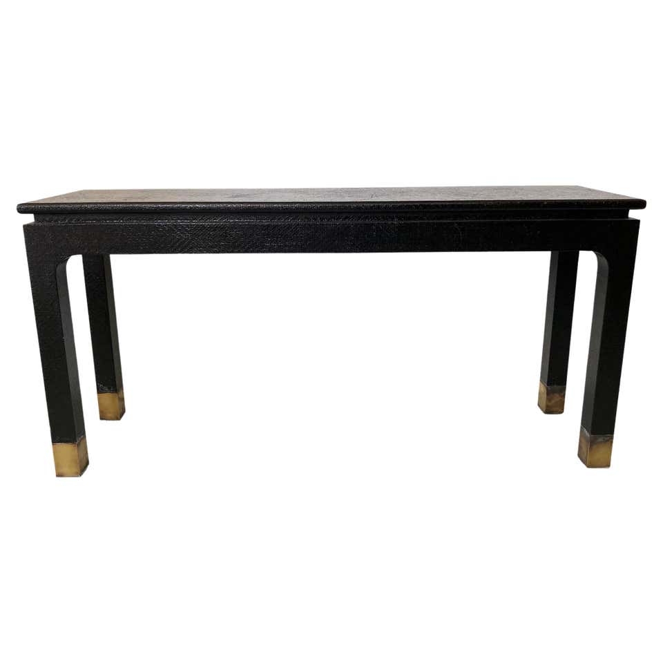 Pale Blue Washed Raffia Console Table For Sale at 1stDibs