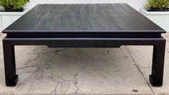 Van Horn Linen Wrapped Asian Style Coffee Table in Satin Black Lacquered Finish