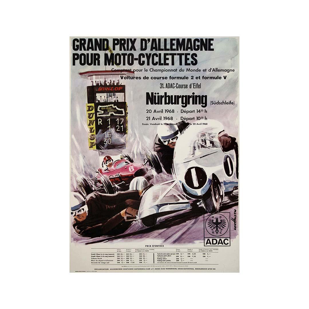 Cartel del Gran Premio de Alemania de Motociclismo de 1968, por el artista Van Husen en venta 1