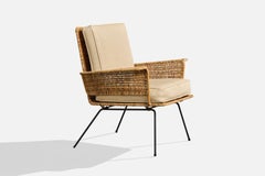 Van Keppel & Green Attribution, Lounge Chair, Metal, Rattan, Vinyl, USA, 1950s