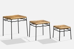 Van Keppel & Green Attribution, Nesting Tables, Metal, Rattan, USA, 1950s