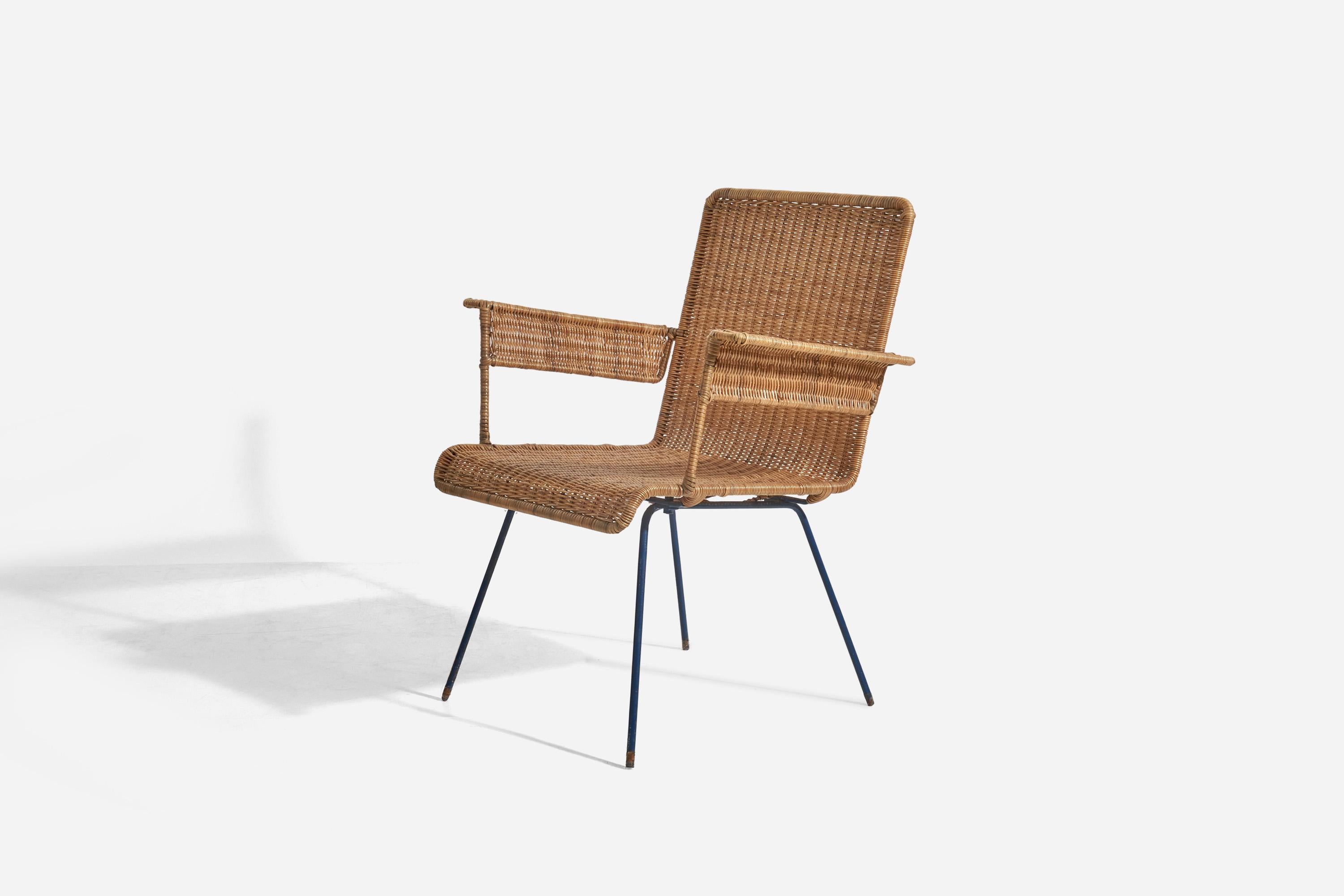Mid-Century Modern Van Keppel Green, Chair, Iron, Rattan, USA, 1950s