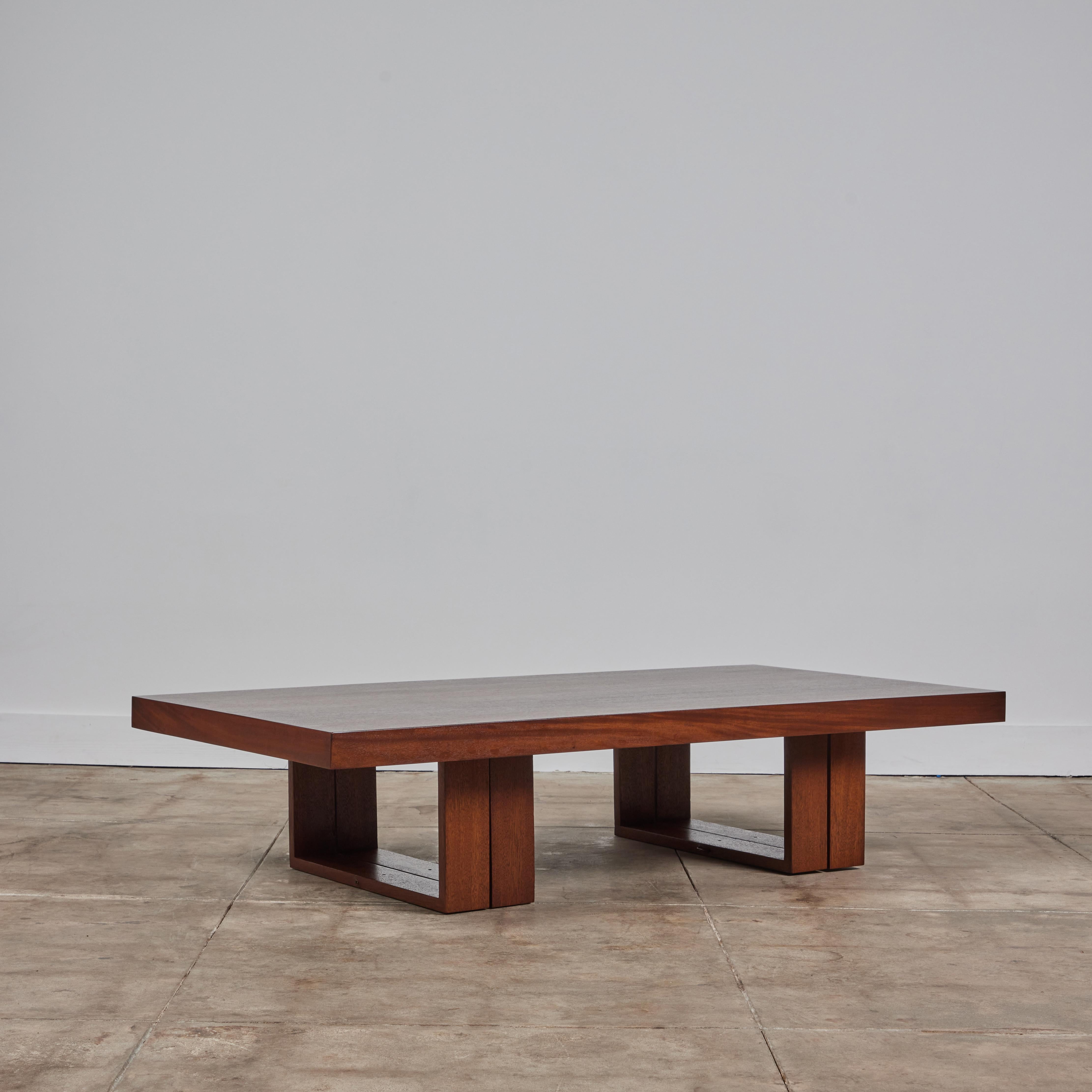 Coffee table by Hendrik Van Keppel and Taylor Green, also known as Van Keppel-Green or VKG for Brown Saltman, c.1960s, USA. The mahogany table features a large rectangular table top with the option to convert to a dining table with two double
