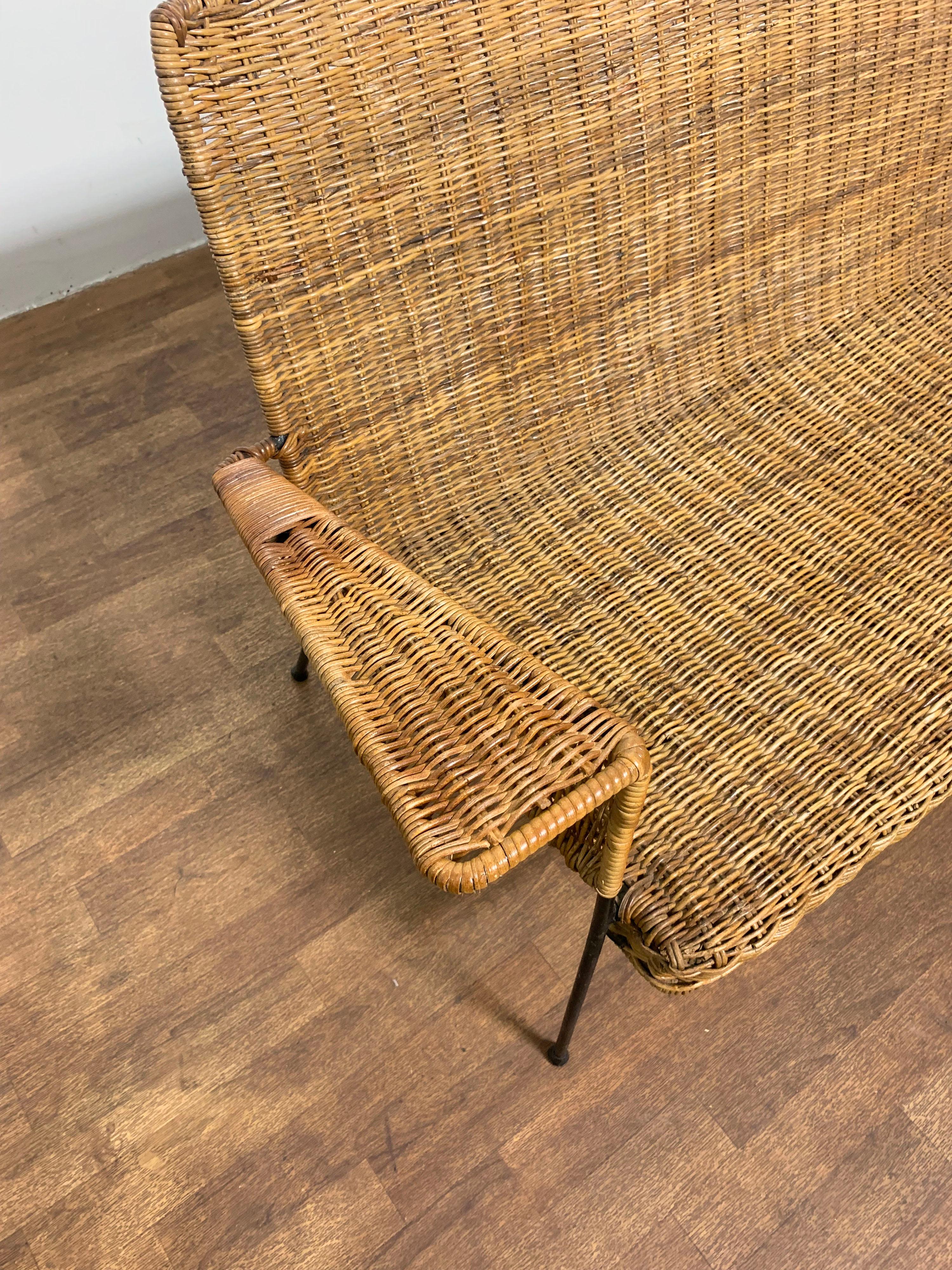 Rare modernist rattan settee by Hendrik van Keppel and Taylor Green, ca. 1950s. VKG, as their company was known, created their designs for the 