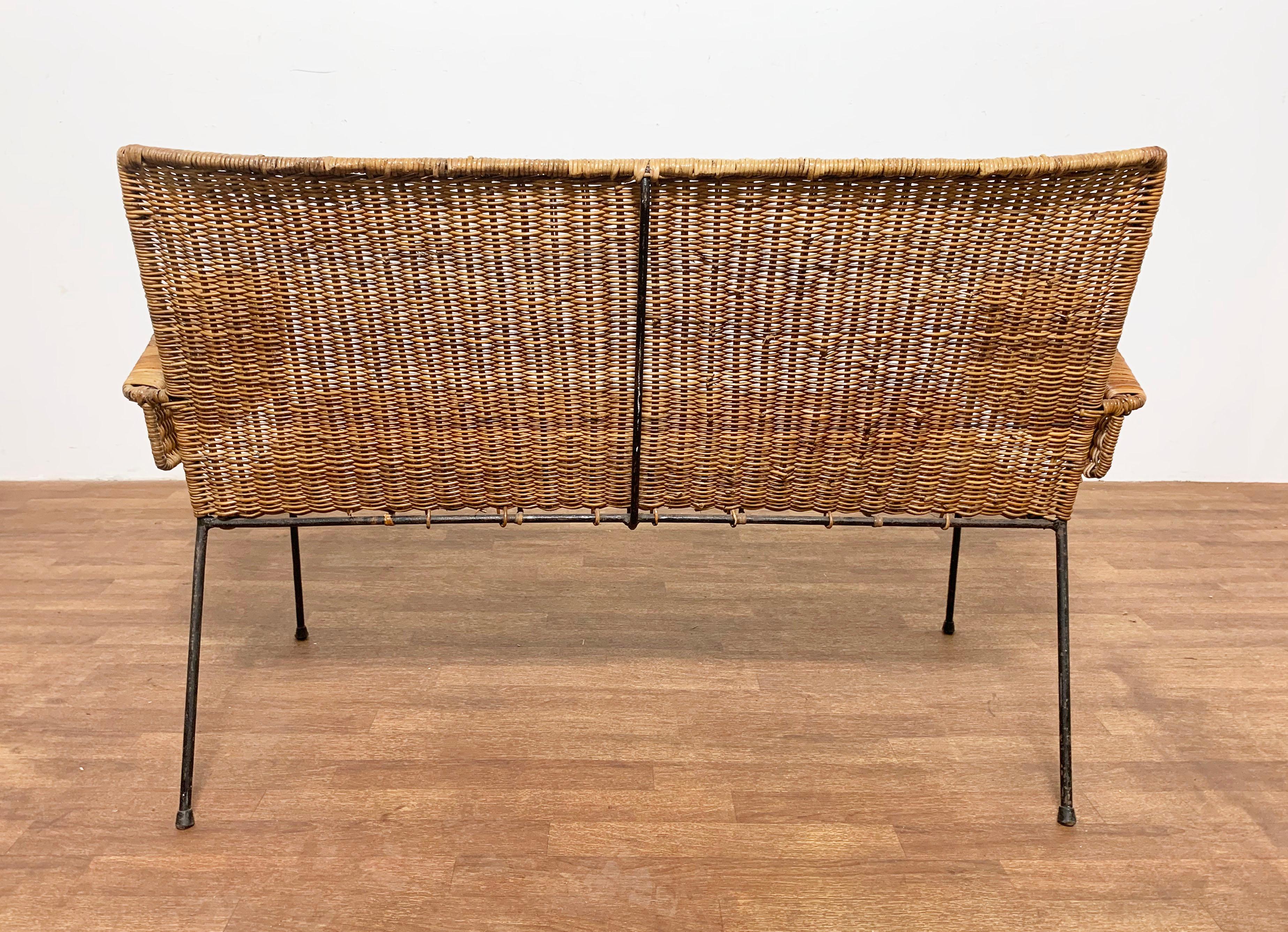 Mid-20th Century Van Keppel & Green Rattan Settee, Circa 1950s For Sale