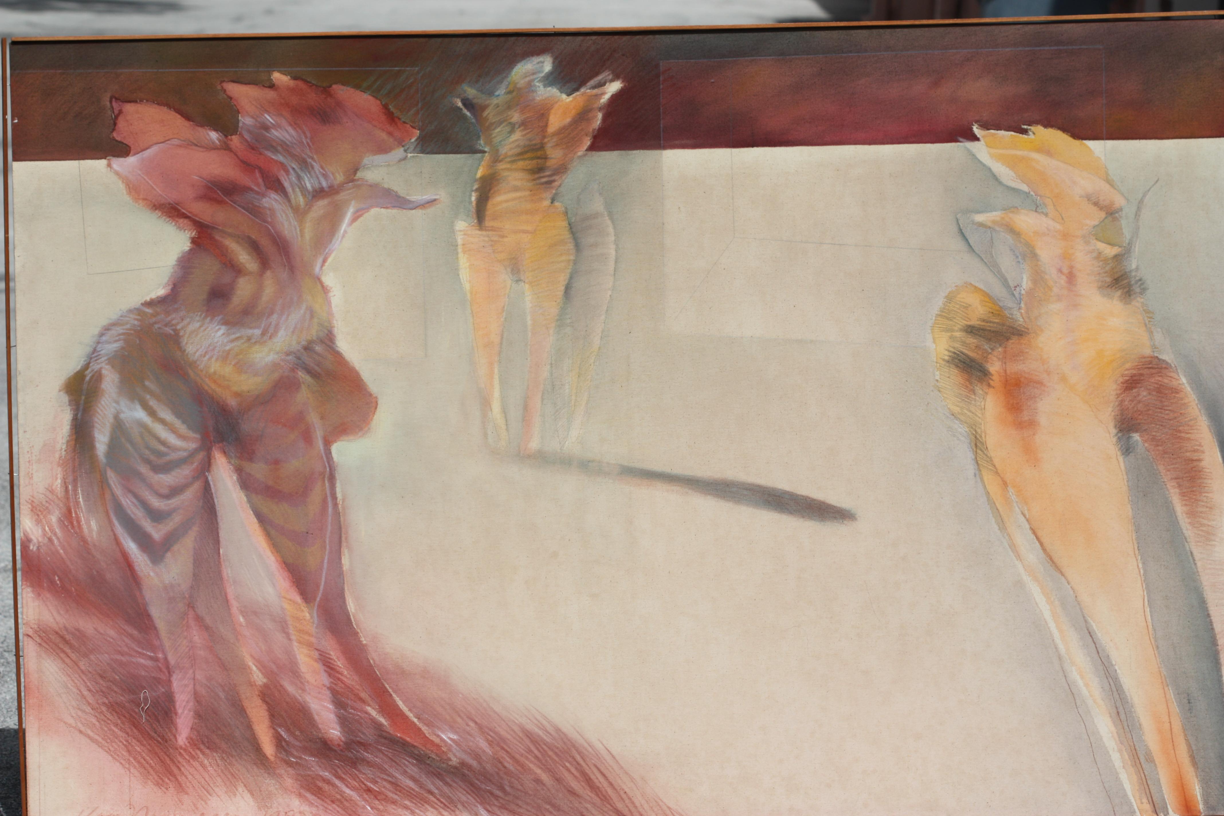 
Van Minnvejen, ( ?) probablement, (Américain, 20e siècle)
Sans titre, 1980, signé indistinctement, daté 80, l.l., acrylique sur toile
48 par 73 in.
Rapport de condition
Pièce de cadre manquante sur le côté droit, sinon bon état.