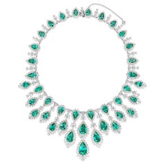 Van Necklace & Earrings Suite (220.66 ct Colombian Emeralds & Diamonds) in 18K