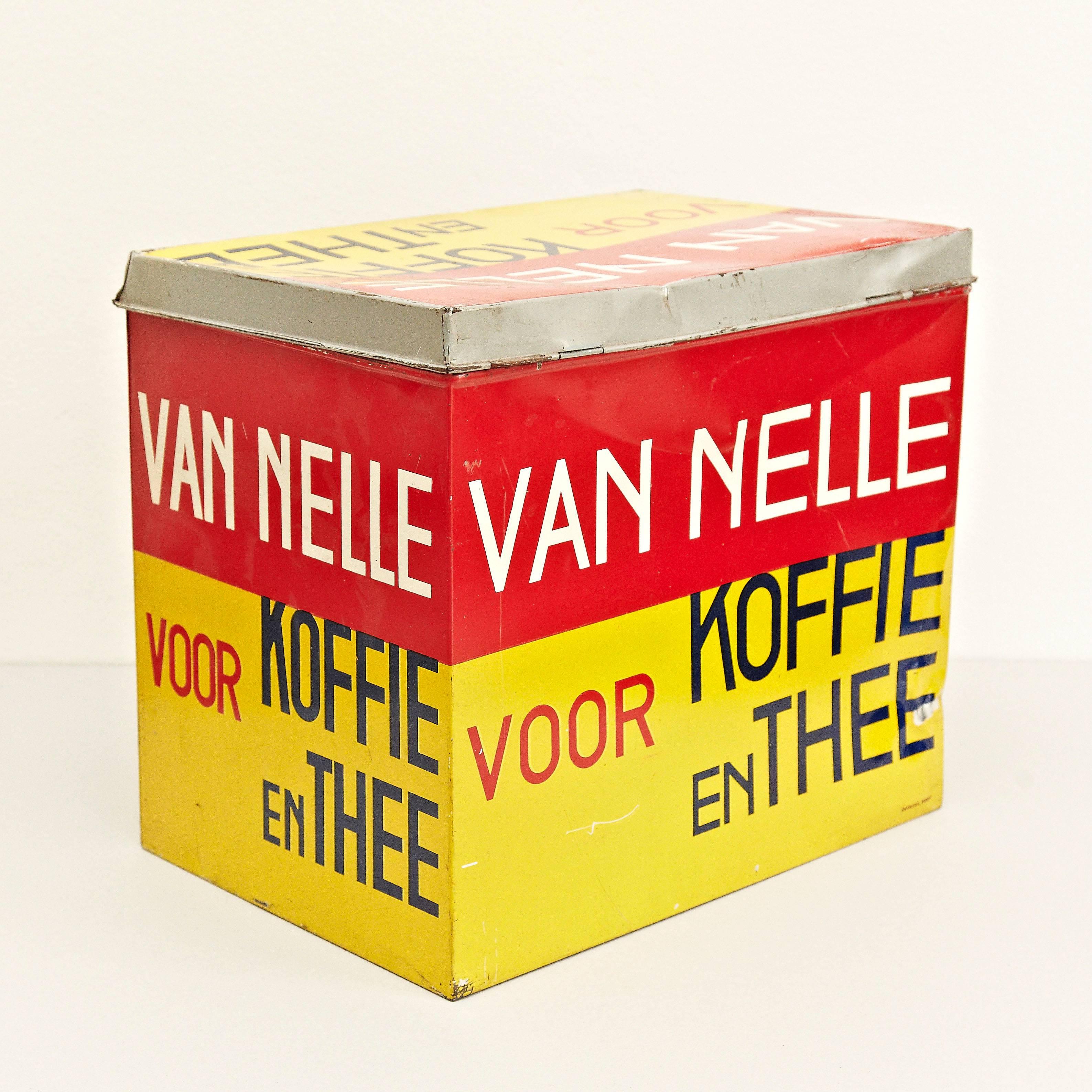 Tea box designed by Jacques Jongert circa 1930 in 'De Stijl' design manufactured for Van Nelle in Netherland.

Metal, painted in color

In good original condition, with minor wear consistent with age and use, preserving a beautiful patina.
