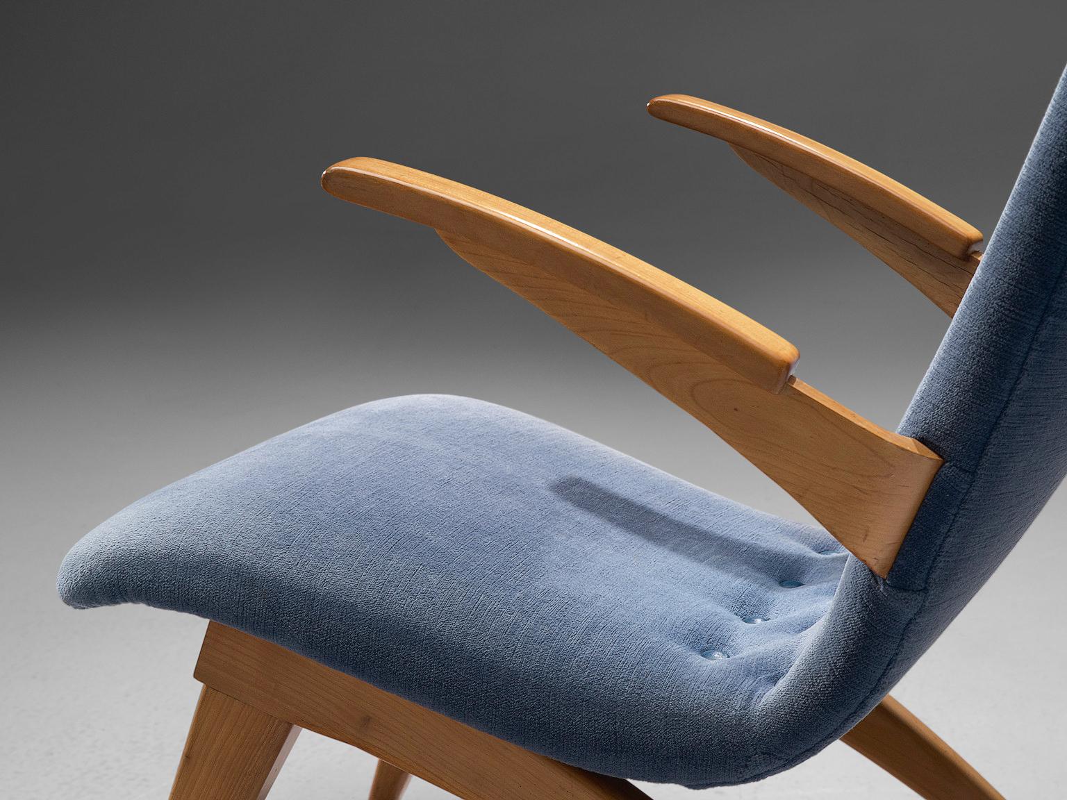 Mid-Century Modern Van Os Pair of Armchairs in Blue Upholstery 