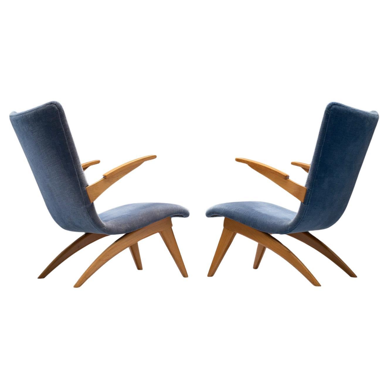 Van Os Pair of Armchairs in Blue Upholstery 