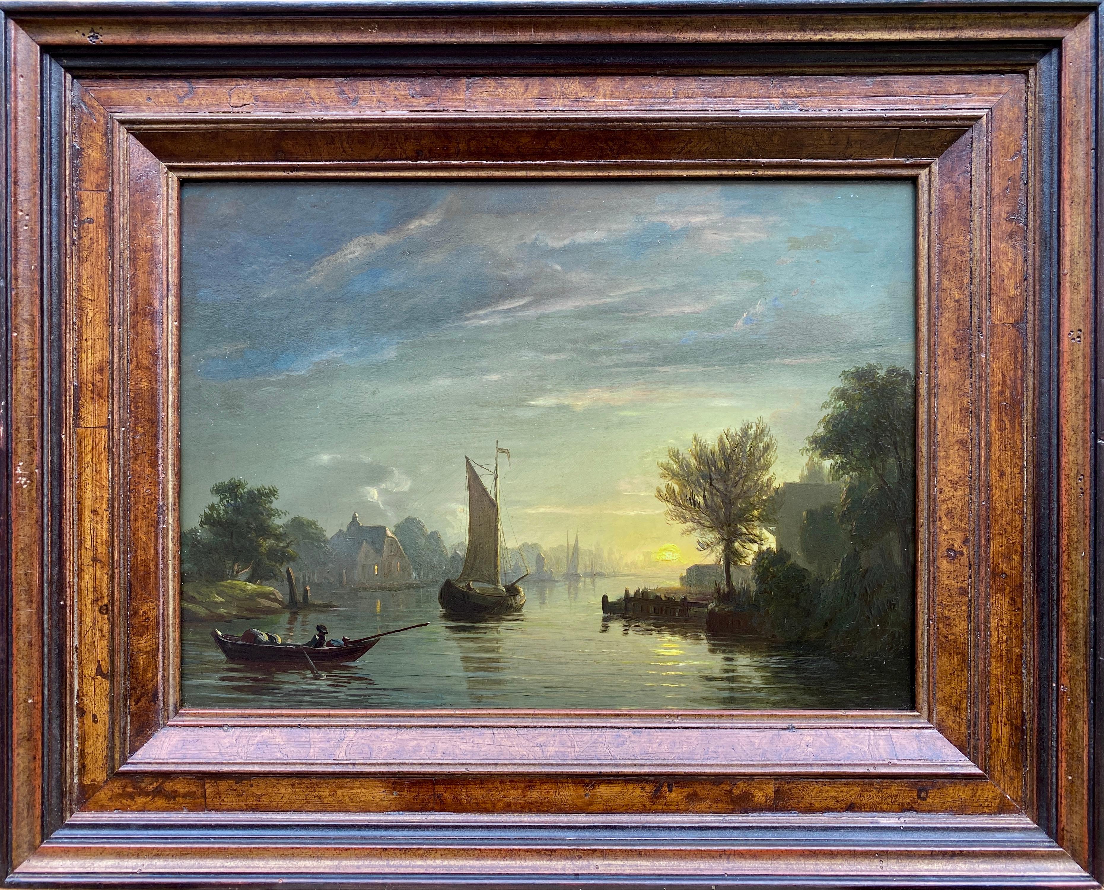  Van Schendel Petrus Landscape Painting - River Landscape by Sunset, Petrus Van Schendel, Breda 1806 – 1870 Brussels