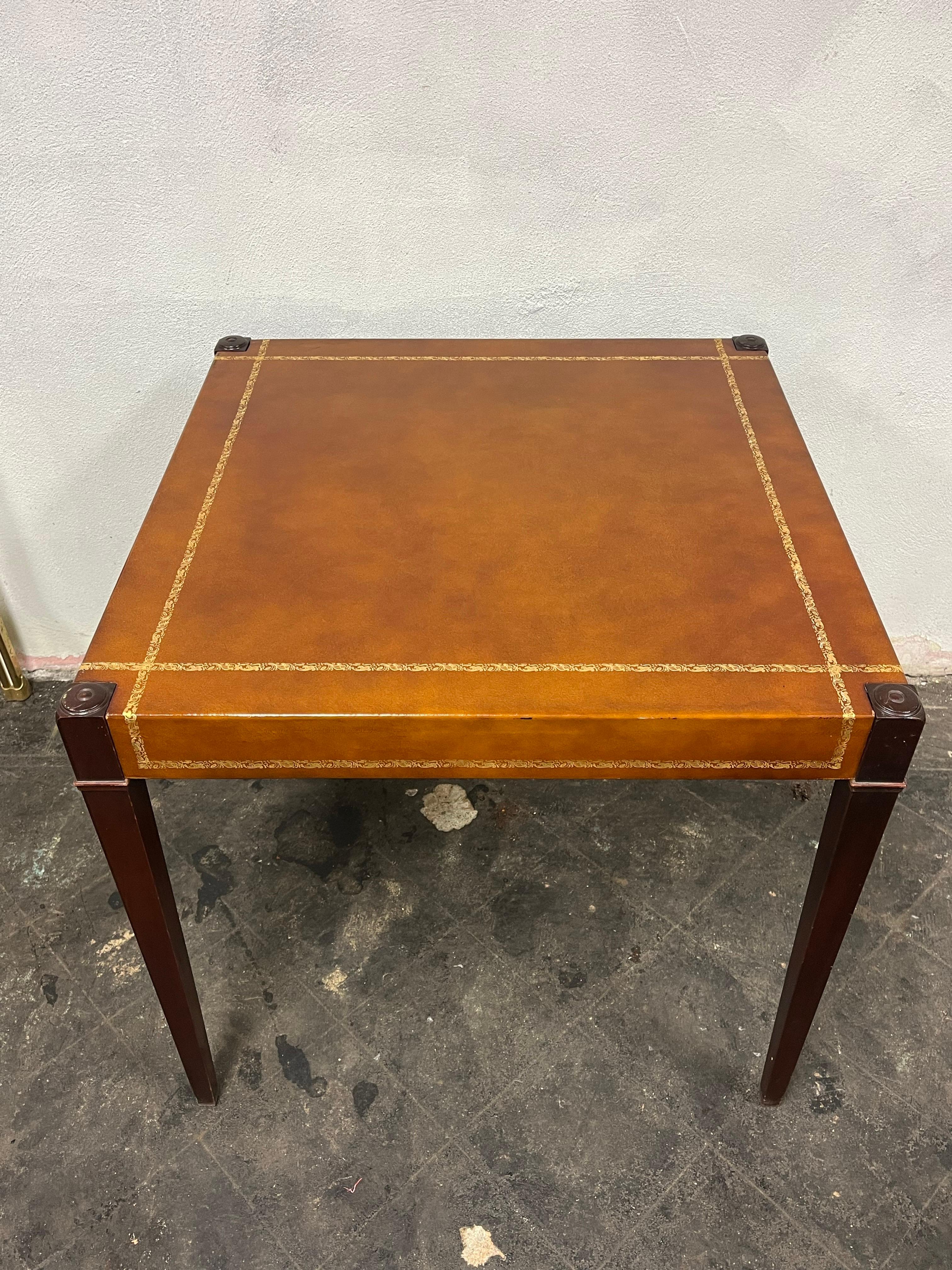 Mid-Century Modern Van Sciver Tooled Leather Game Table For Sale
