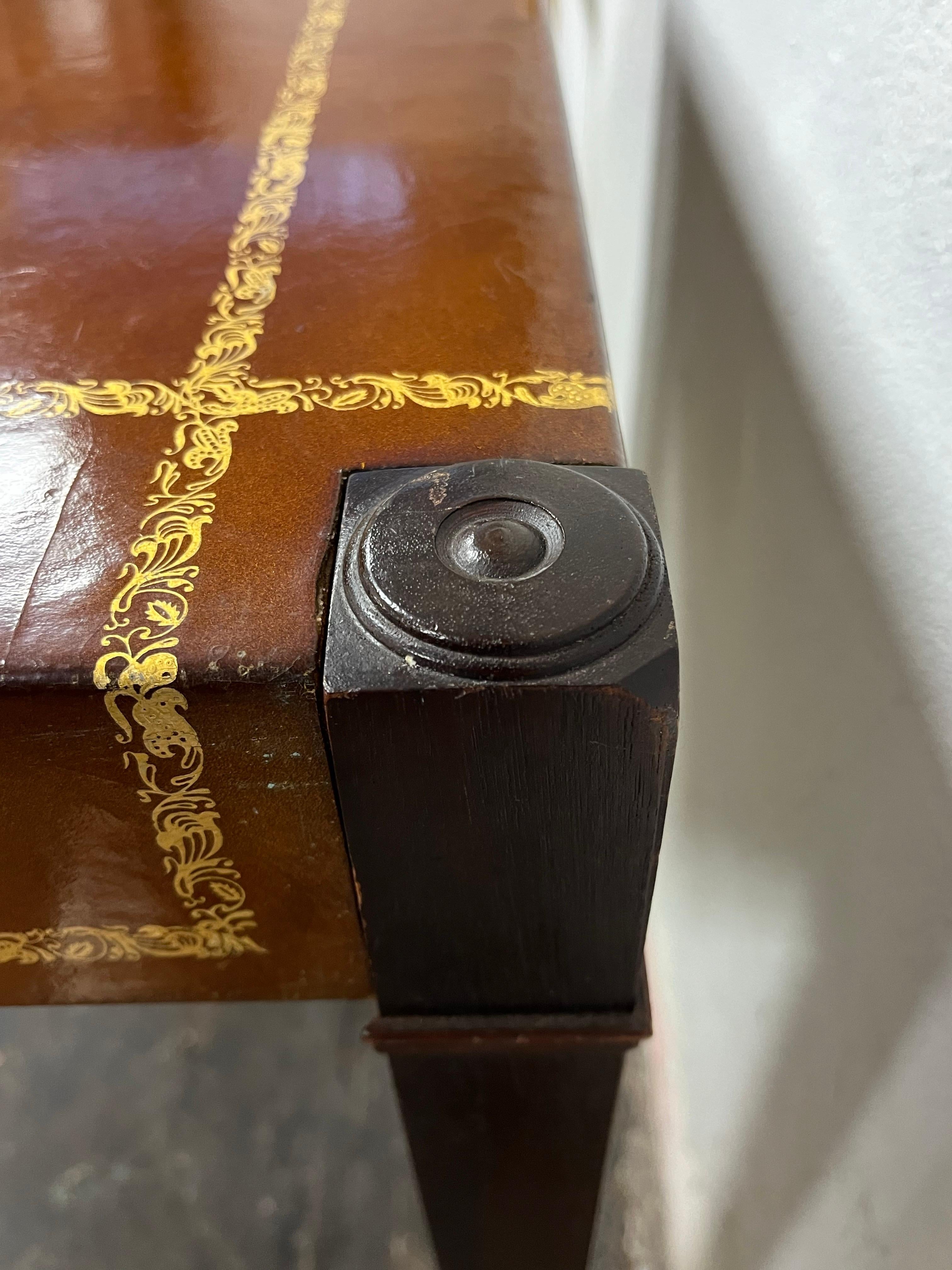 American Van Sciver Tooled Leather Game Table For Sale