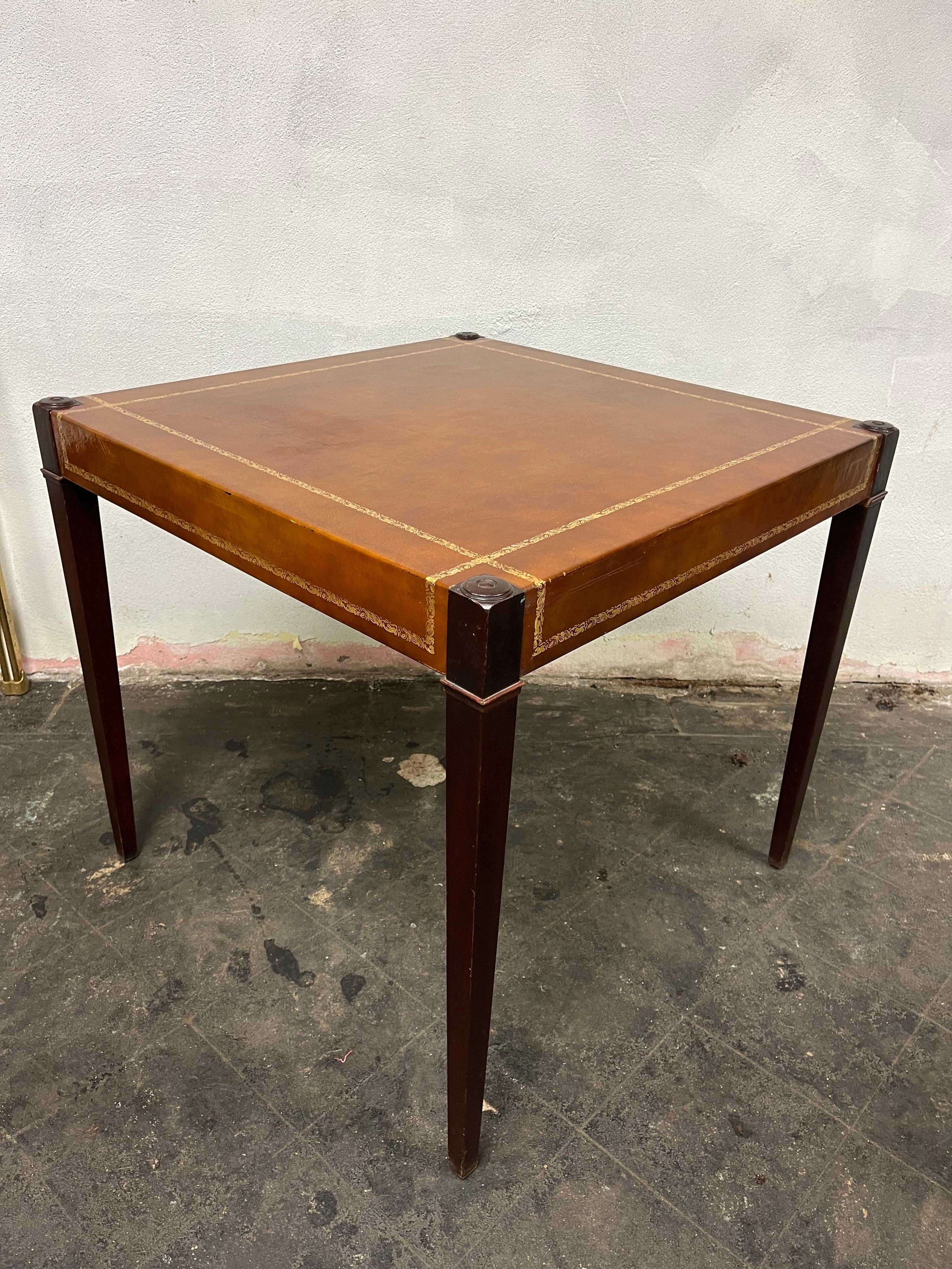 Van Sciver Tooled Leather Game Table In Good Condition For Sale In W Allenhurst, NJ