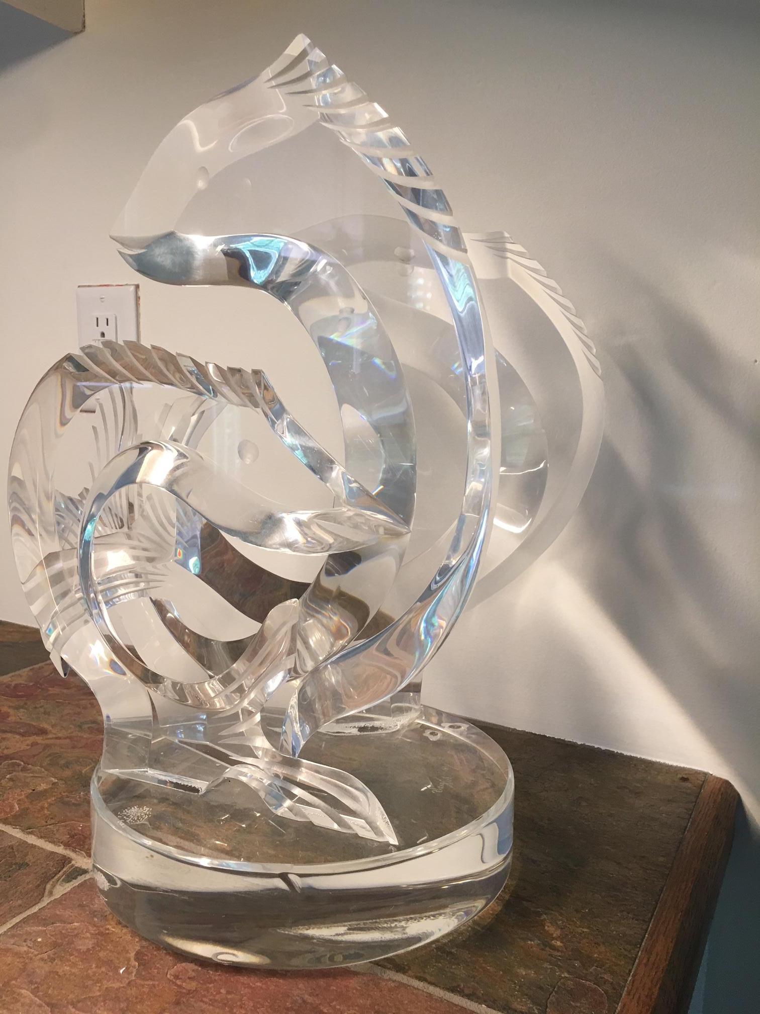 This detailed and polished Lucite piece is a treasure. It is signed in etching 